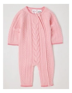 Cable Knit Coverall in Pale Pink