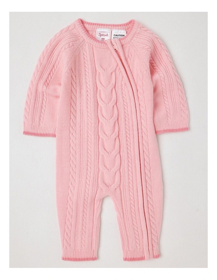 Cable Knit Coverall in Pale Pink image 1