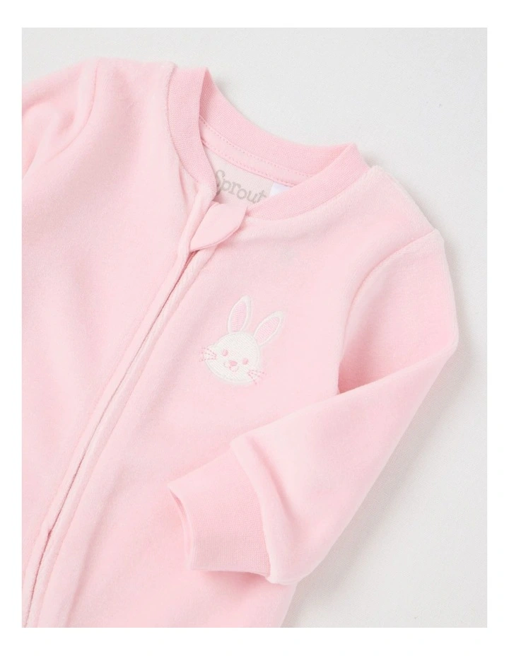 Newborn Bunny Velour Coverall in Blush image 2