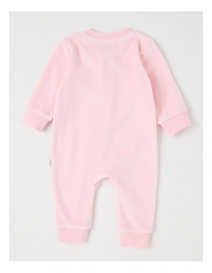 Newborn Bunny Velour Coverall in Blush image 3