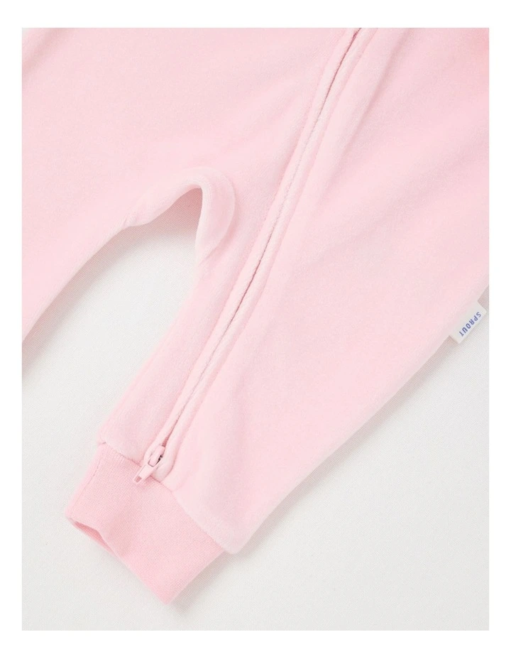 Newborn Bunny Velour Coverall in Blush image 4