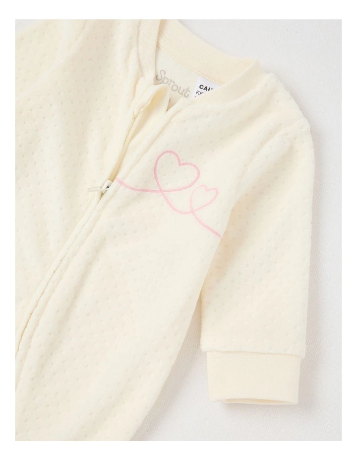 Newborn Bunny Heart Velour Embroidered Coverall in Cream image 2