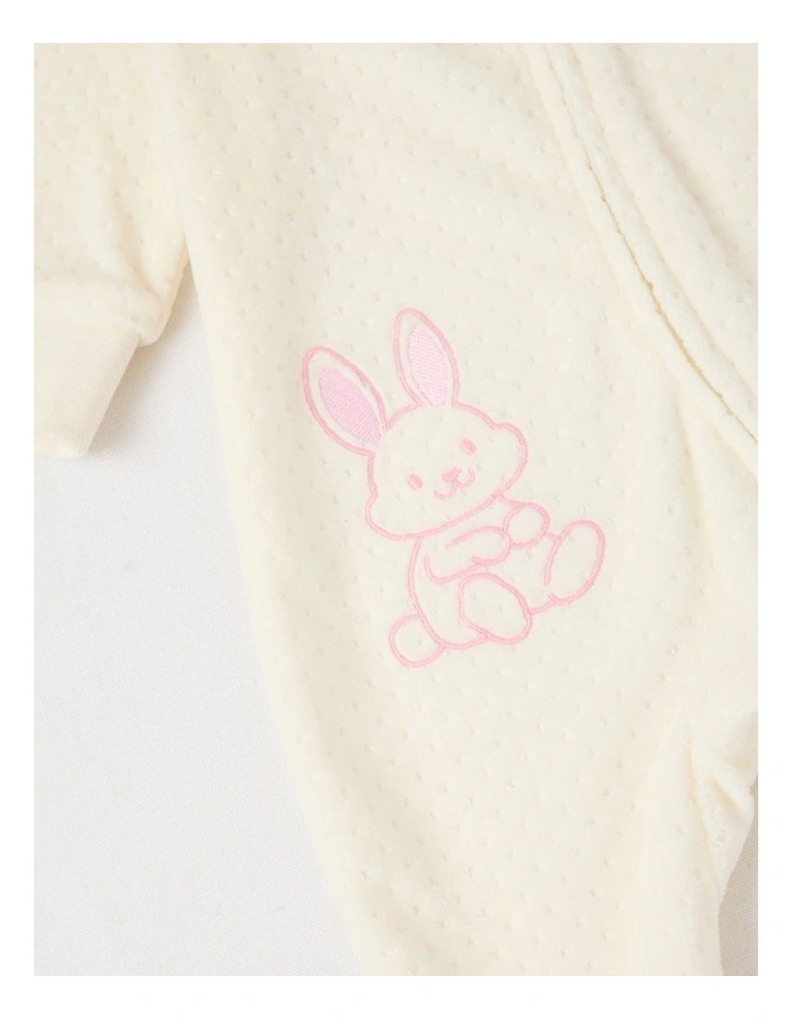 Newborn Bunny Heart Velour Embroidered Coverall in Cream image 3