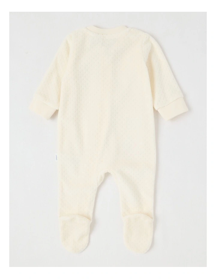 Newborn Bunny Heart Velour Embroidered Coverall in Cream image 4