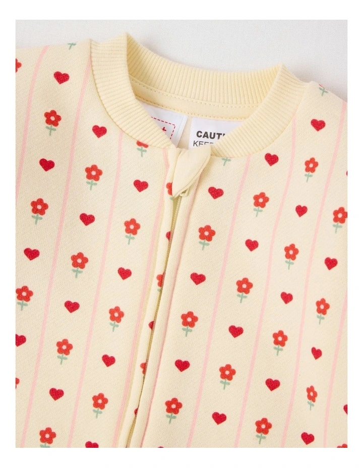 Heart & Flower Striped Fleece Coverall in Bone image 2