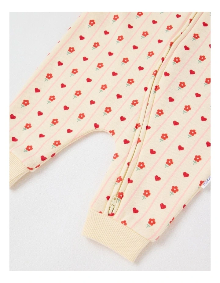 Heart & Flower Striped Fleece Coverall in Bone image 4