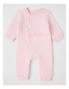 Newborn Bunny Quilted Embroidered Coverall in Blush