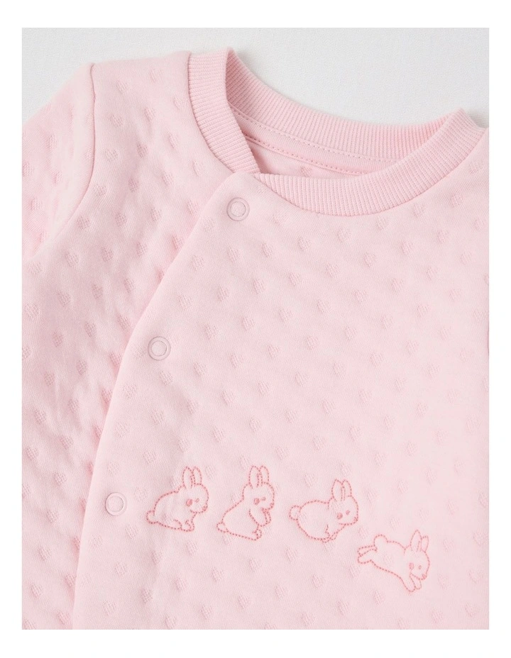 Newborn Bunny Quilted Embroidered Coverall in Blush image 2
