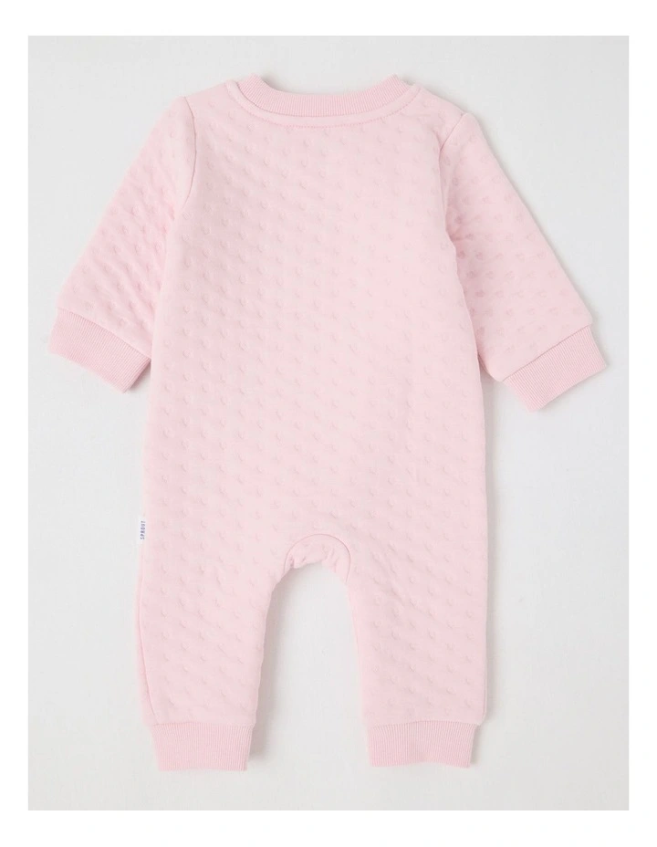Newborn Bunny Quilted Embroidered Coverall in Blush image 3