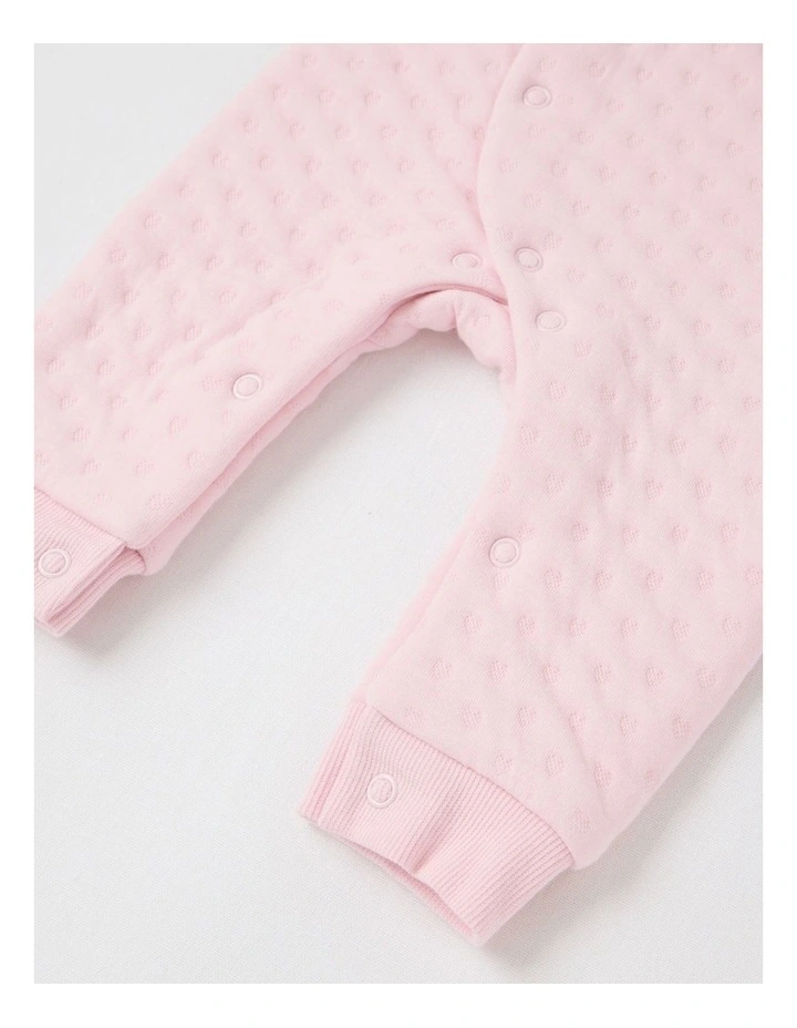 Newborn Bunny Quilted Embroidered Coverall in Blush image 4