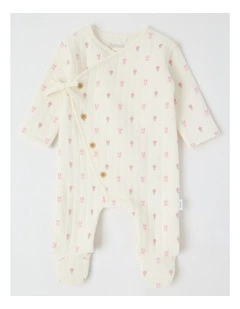 Newborn Bunny & Flowers Quilted Coverall in Cream