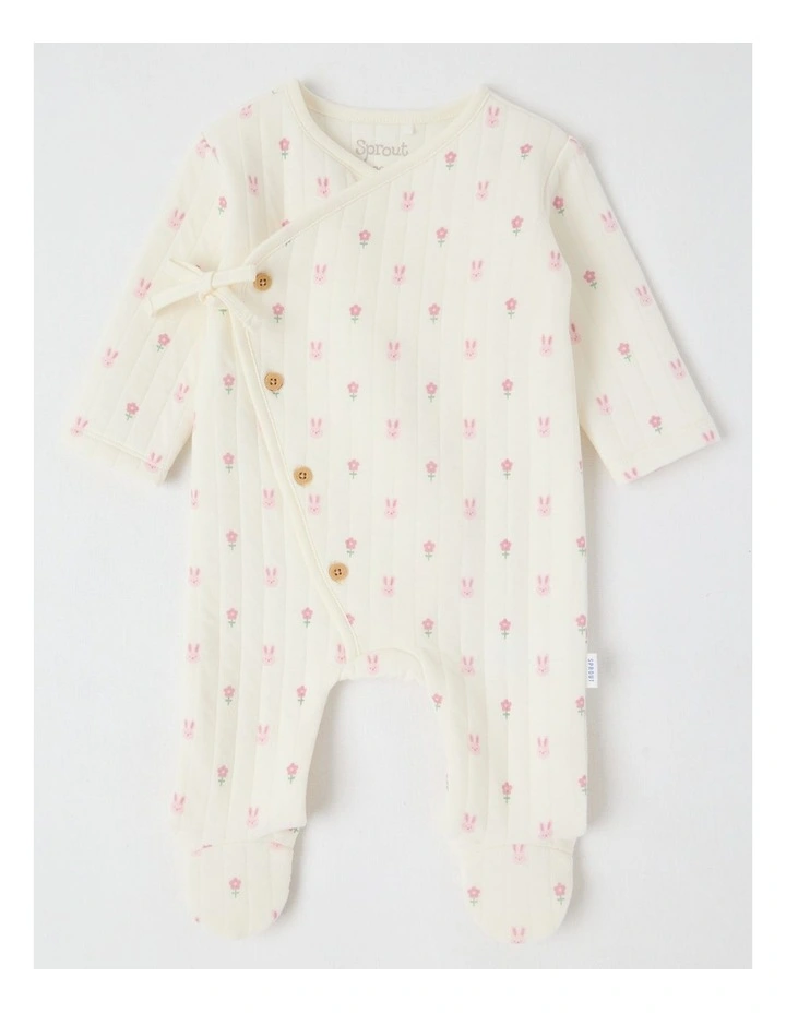 Newborn Bunny & Flowers Quilted Coverall in Cream image 1