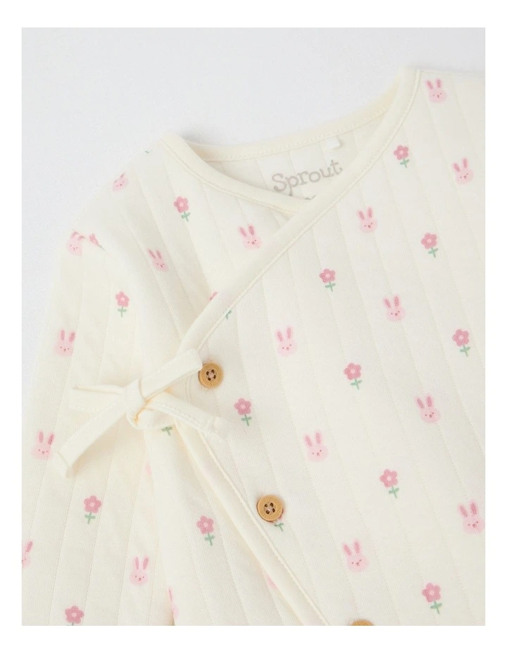 Newborn Bunny & Flowers Quilted Coverall in Cream image 2