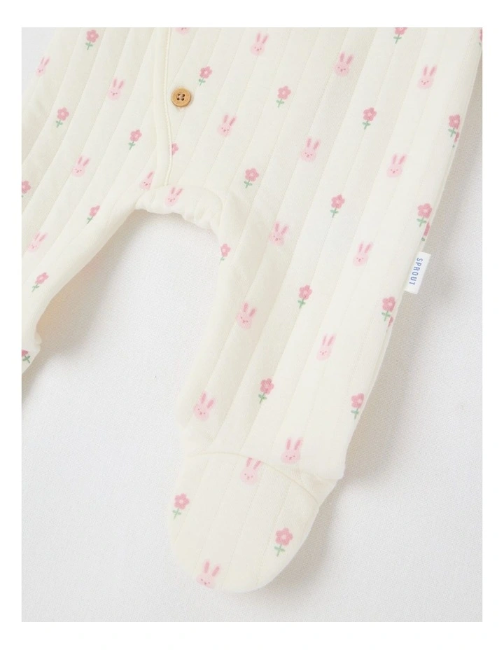 Newborn Bunny & Flowers Quilted Coverall in Cream image 3