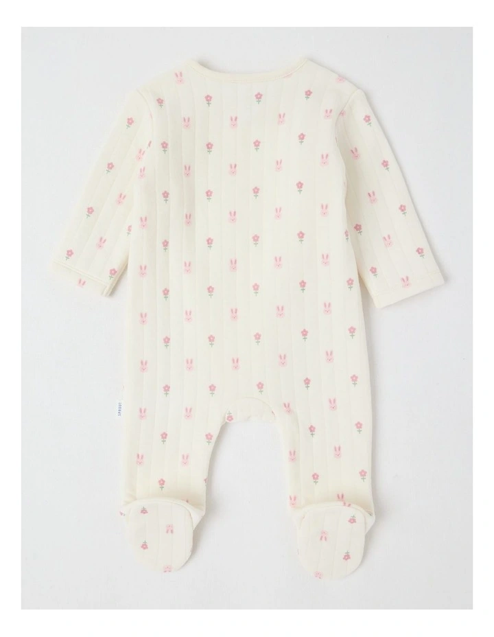 Newborn Bunny & Flowers Quilted Coverall in Cream image 4