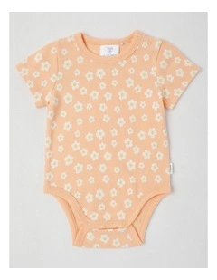 Essentials Rib Daisy Bodysuit in Peach