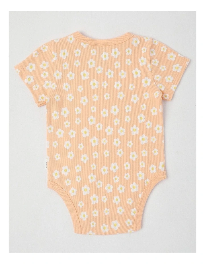 Essentials Rib Daisy Bodysuit in Peach image 3