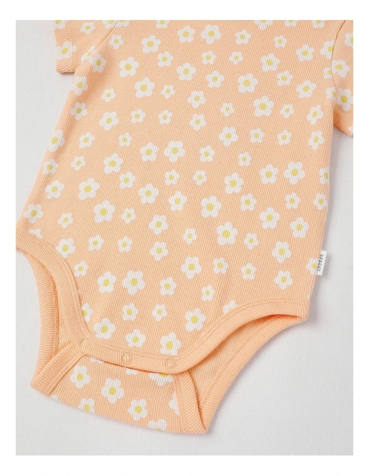 Essentials Rib Daisy Bodysuit in Peach image 4