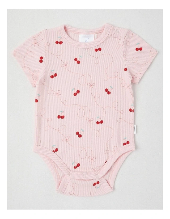 Essentials Rib Cherry Bodysuit in Blush image 1