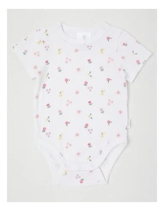 Essentials Rib Mini Floral Bodysuit in White
