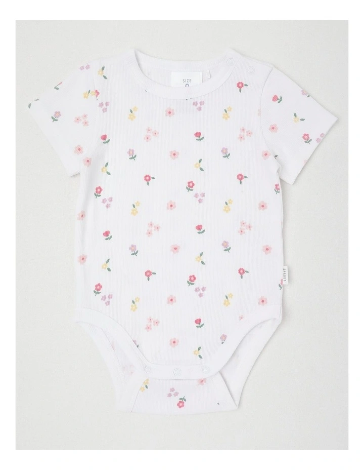 Essentials Rib Mini Floral Bodysuit in White image 1