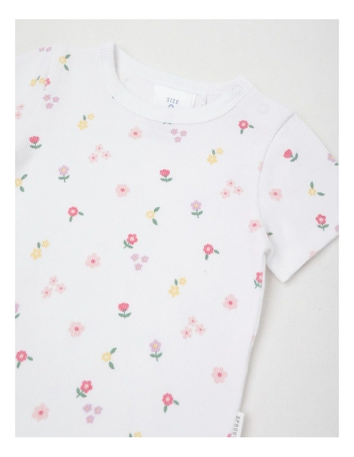Essentials Rib Mini Floral Bodysuit in White image 2