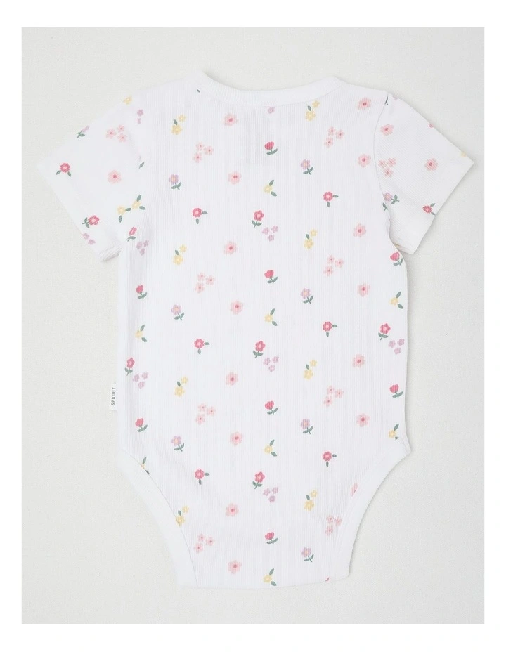 Essentials Rib Mini Floral Bodysuit in White image 3