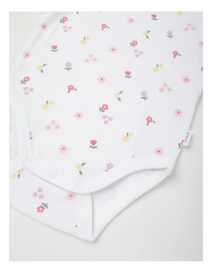 Essentials Rib Mini Floral Bodysuit in White image 4