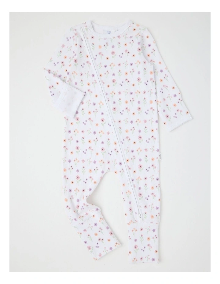 Essentials Rib Ditsy Wild Flower Coverall in White image 1