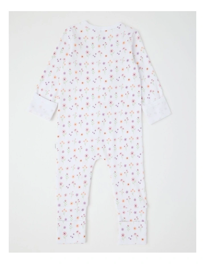 Essentials Rib Ditsy Wild Flower Coverall in White image 3