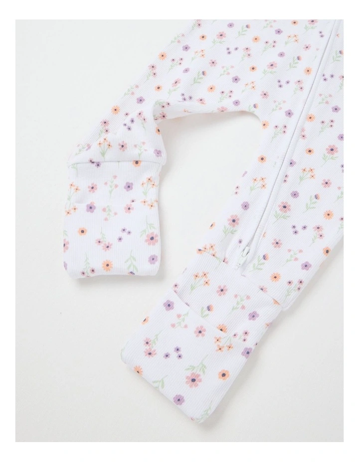 Essentials Rib Ditsy Wild Flower Coverall in White image 4