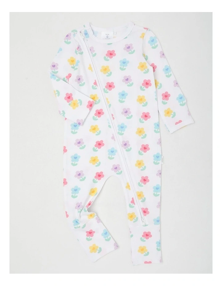 Essentials Rainbow Floral Coverall in White image 1