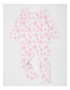 Essentials Rib Large Floral Coverall White