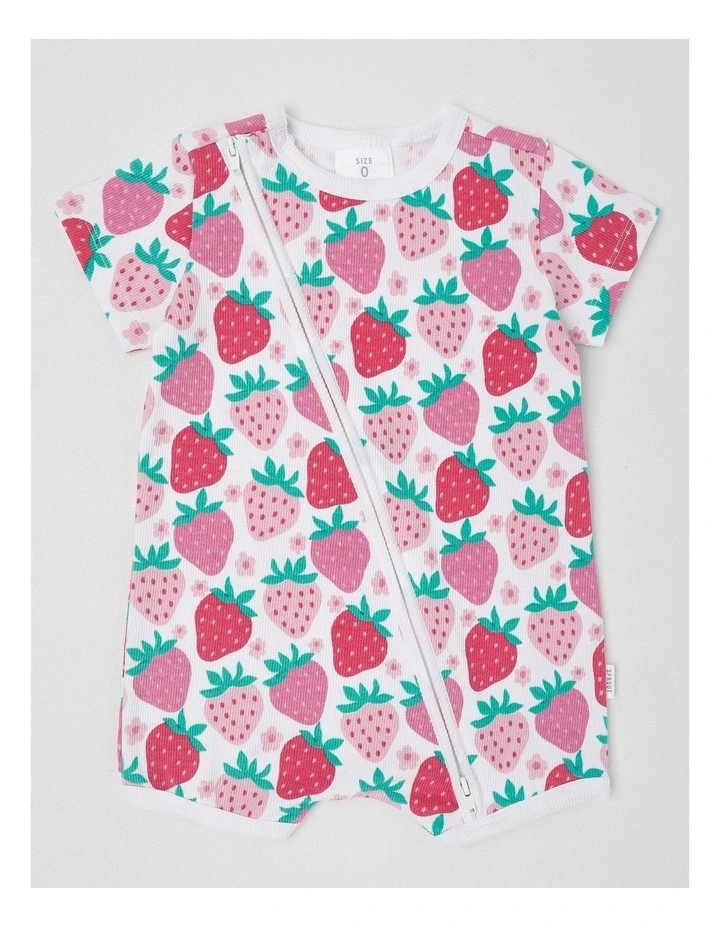 Essentials Watercolour Strawberry Romper in White image 1