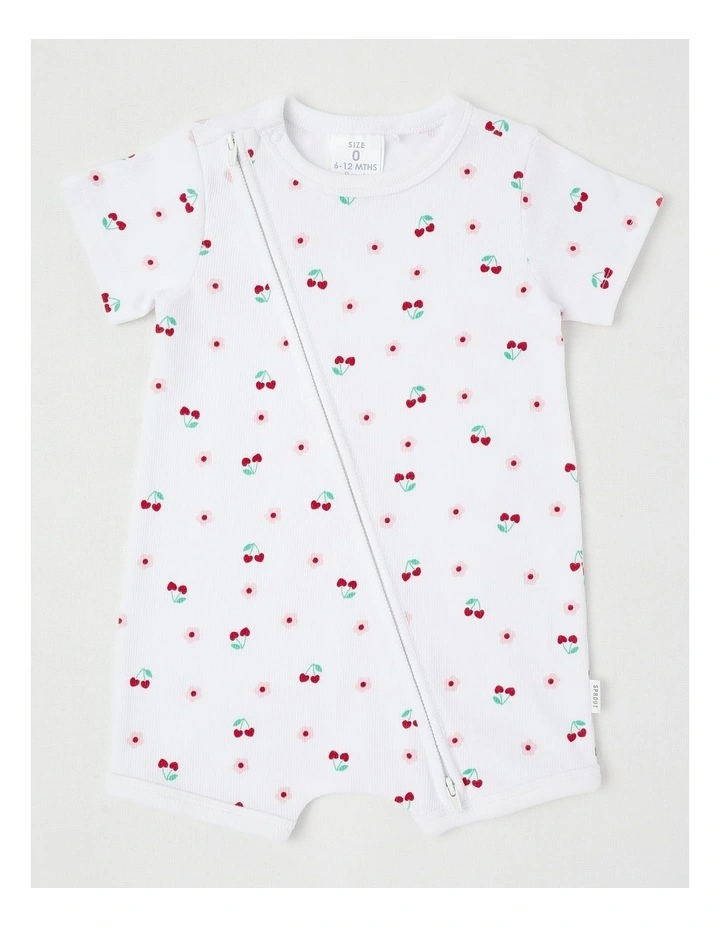 Essentials Cherry Daisy Romper in White image 1