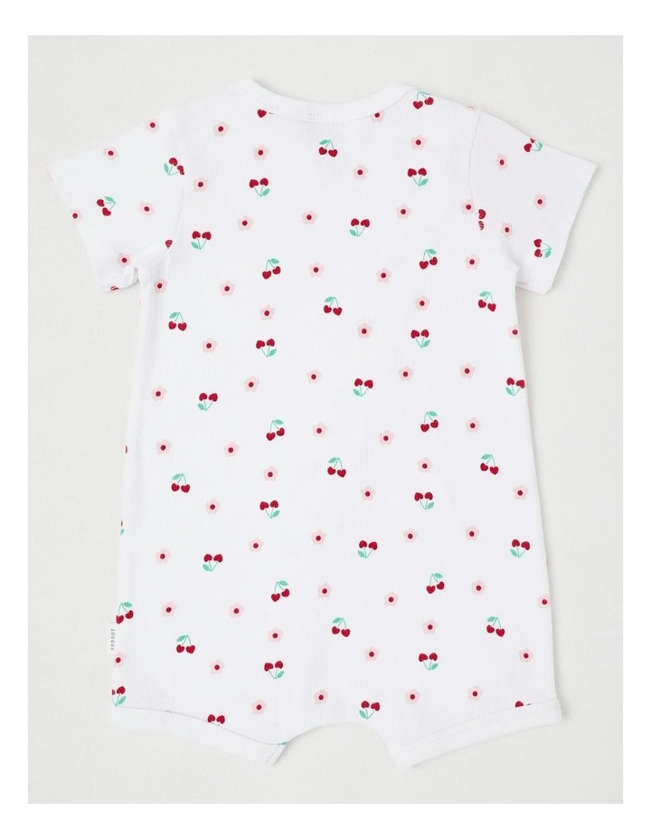 Essentials Cherry Daisy Romper in White image 3