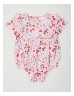 Rainbow Floral Crinkle Bodysuit in Light Pink