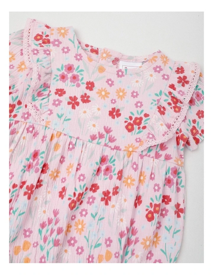 Rainbow Floral Crinkle Bodysuit in Light Pink image 2