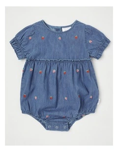 Strawberry Chambray Bodysuit in Dusty Blue
