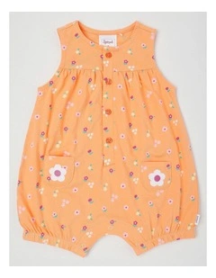Mini Floral Placket Romper in Peach