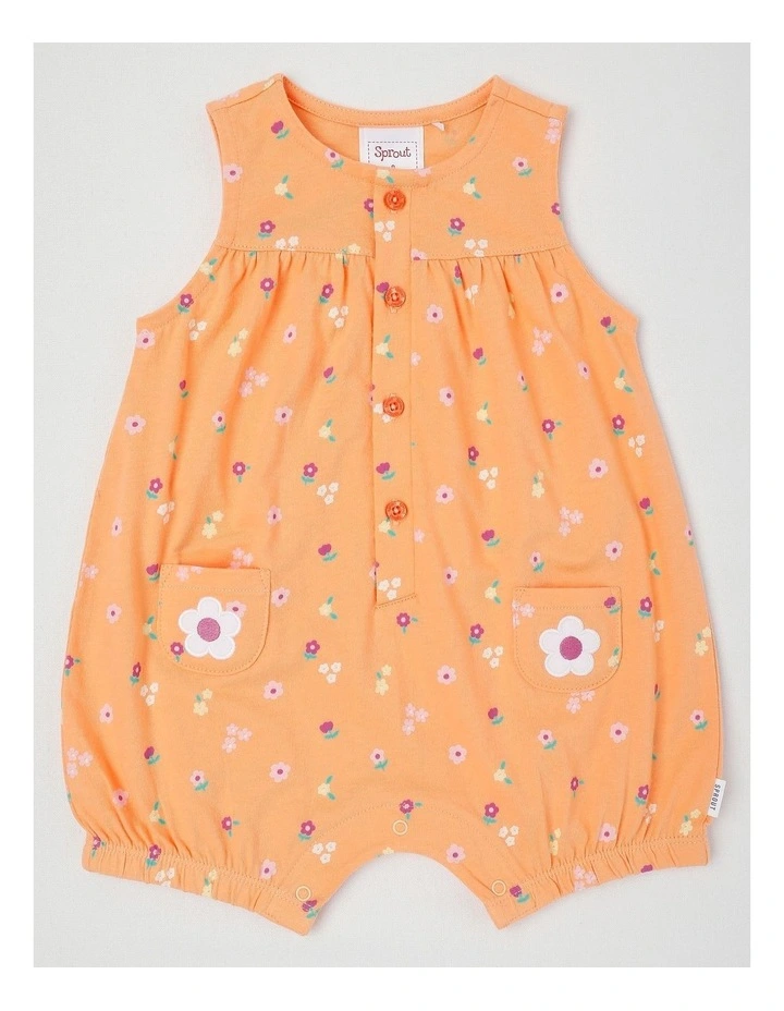Mini Floral Placket Romper in Peach image 1