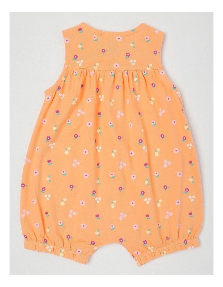Mini Floral Placket Romper in Peach image 3