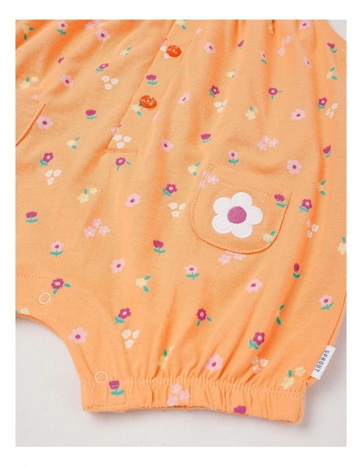 Mini Floral Placket Romper in Peach image 4