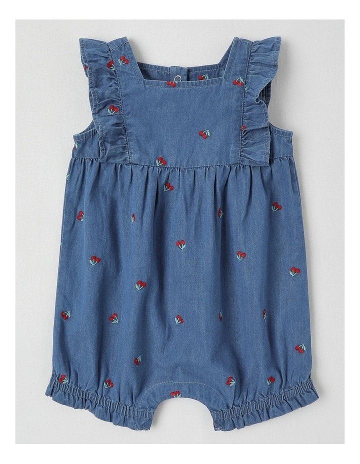 Cherry Chambray Romper in Dusty Blue image 1