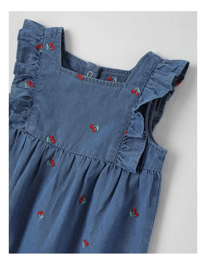 Cherry Chambray Romper in Dusty Blue image 2