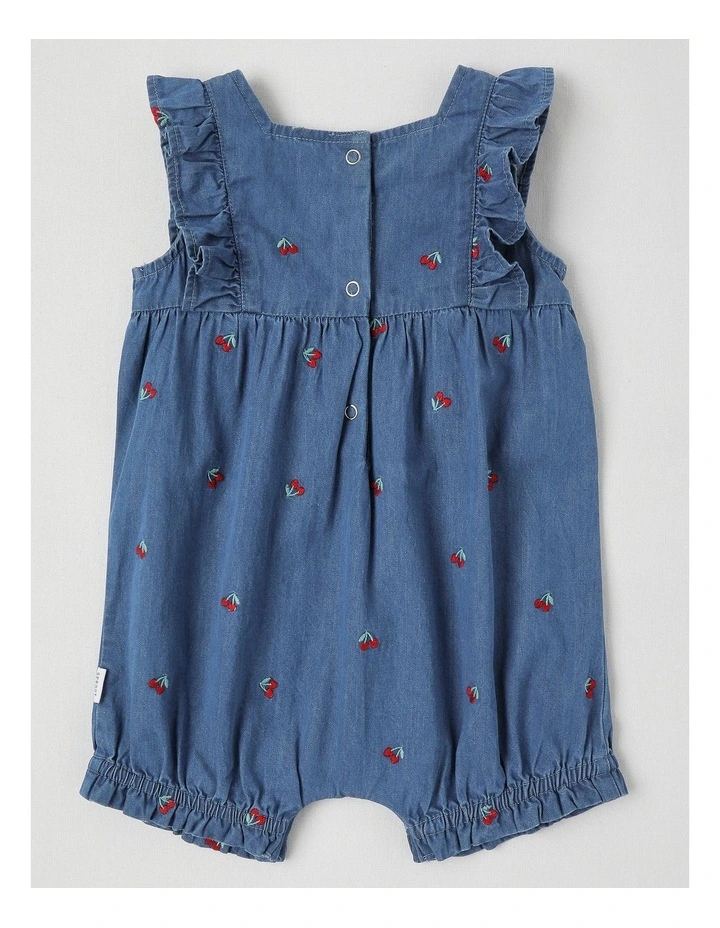 Cherry Chambray Romper in Dusty Blue image 3