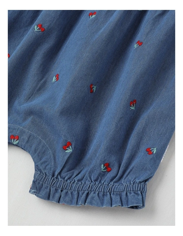Cherry Chambray Romper in Dusty Blue image 4