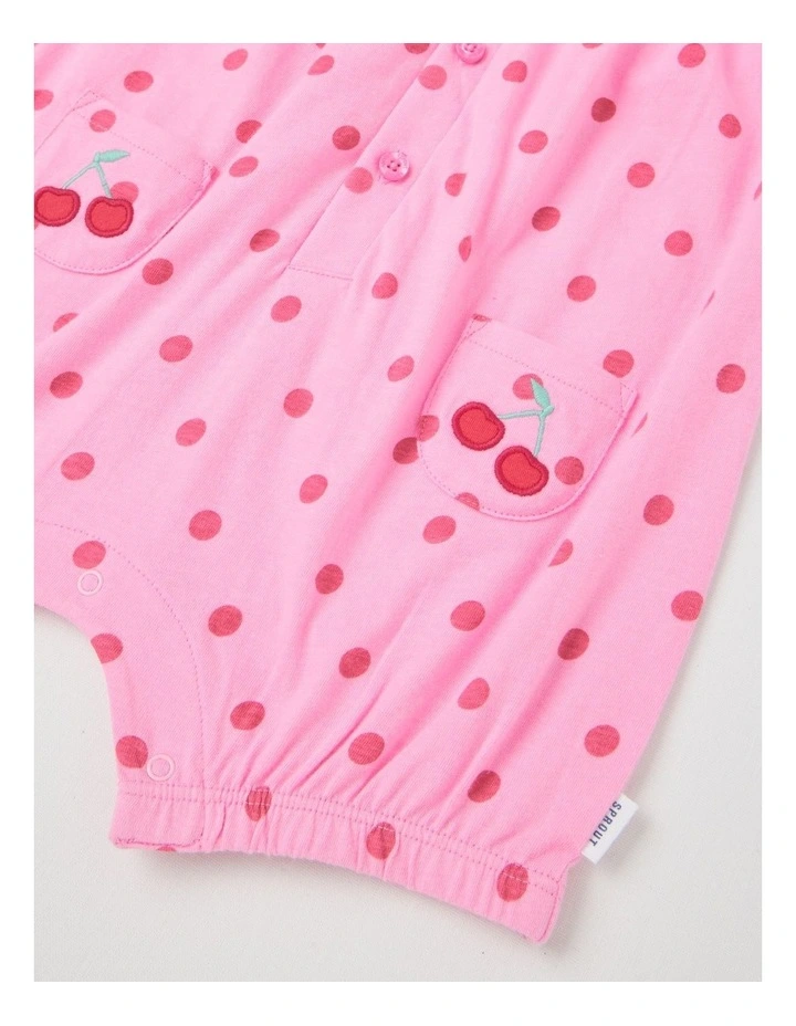 Cherry Placket Romper in Hot Pink image 4