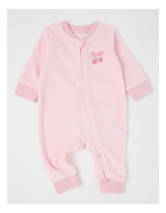 Velour Strawberry Bow Coverall in Blush