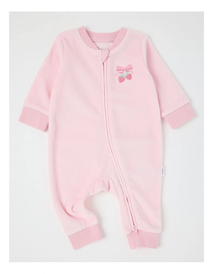 Velour Strawberry Bow Coverall in Blush image 1